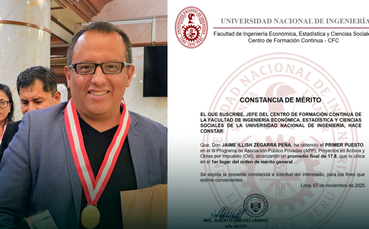 ILLISH ZEGARRA OBTIENE EL PRIMER PUESTO EN PROGRAMA DE APP Y OBRAS POR IMPUESTOS EN LA UNI